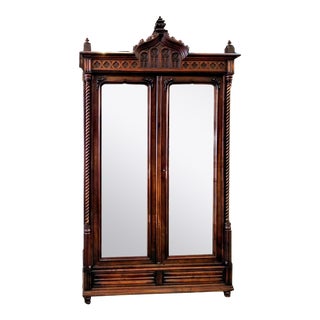 1896 Maison Antoine Bastet French Gothic Mirrored Walnut Armoire For Sale
