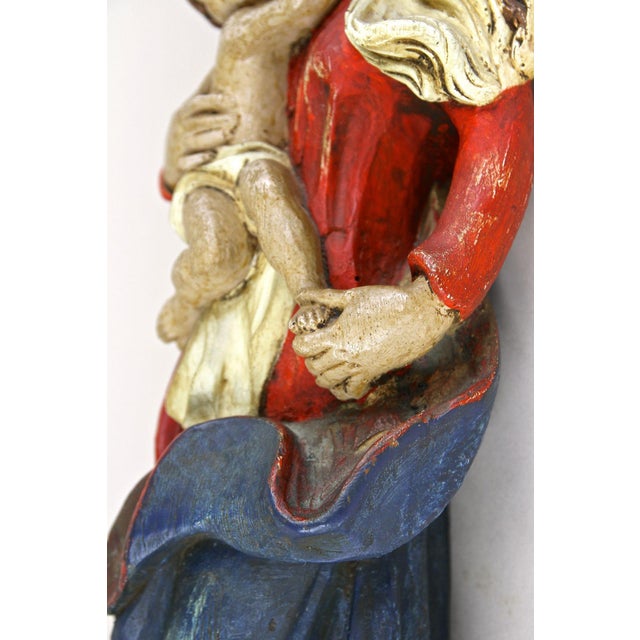 Antique Polychrome Virgin and Child Wall Sculpture, 1760 For Sale - Image 14 of 18