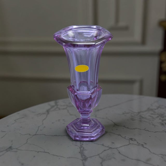 The Vintage German Alexandrite Lead Crystal Fluted Trumpet Vase is a stunning piece of decorative glassware. Made of high-...