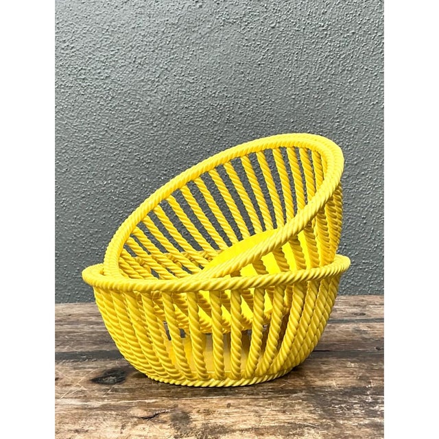 Vintage Italian Yellow Rope Ceramic Bowls - A Pair For Sale In West Palm - Image 6 of 12