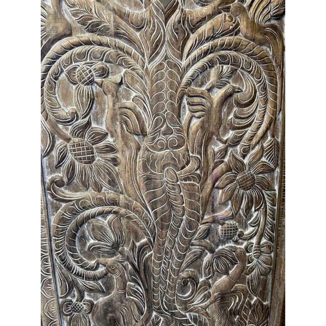 1920s Tree of Life Carved Natural Wood Barn Door – Feature Wall Panel 84x36 For Sale - Image 5 of 6