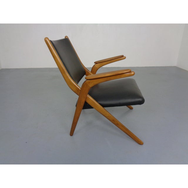 Mid-Century Modern Boomerang Chair in Beech & Leather by Louis Van Teeffelen for Wébé Furniture, Netherlands, 1960s For Sale - Image 3 of 18