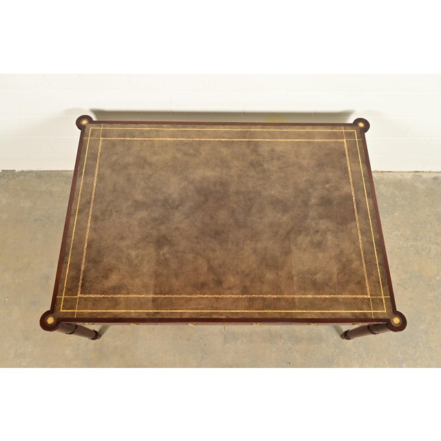 Baker Furniture Stately Homes Collection English Regency Carved Mahogany Leather Top Partner's Desk For Sale - Image 15 of 18