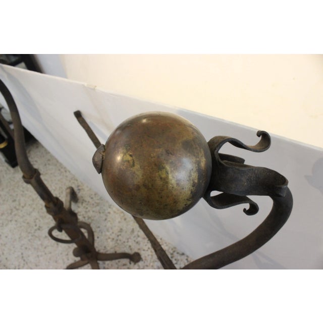 Metal 1920s Large Spanish Colonial Addison Mizner Palm Beach Workshop Style Andirons - a Pair For Sale - Image 7 of 13