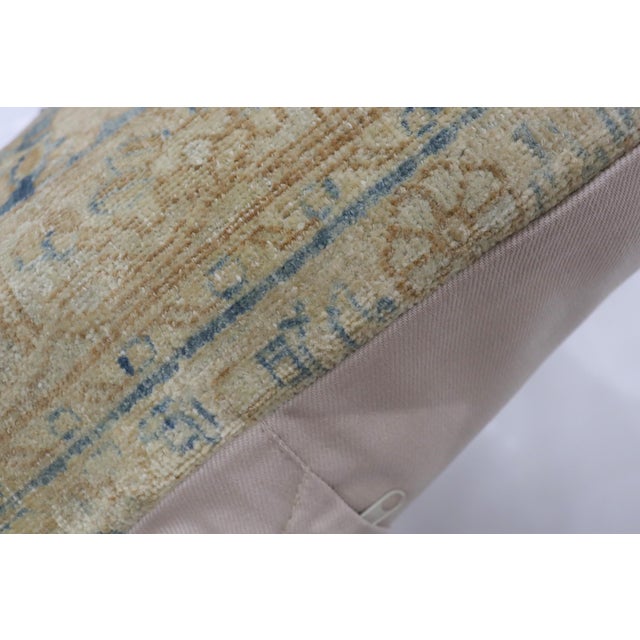 Antique Zabihi Collection Persian Blue Tan Kerman Rug Pillow - 1'4" x 1'4" For Sale - Image 4 of 4
