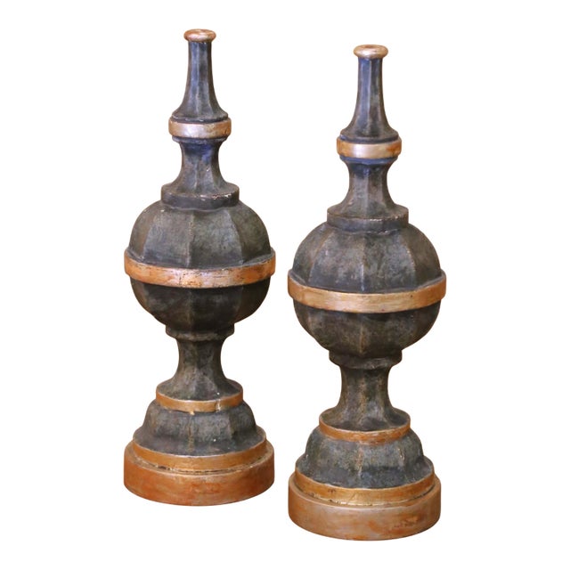 Pair of Mid-Century Italian Painted Wood Architectural Altar Finials For Sale