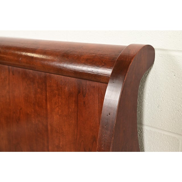 Wood Grange Style French Louis Philippe Carved Cherry Wood King Size Sleigh Bed For Sale - Image 7 of 13