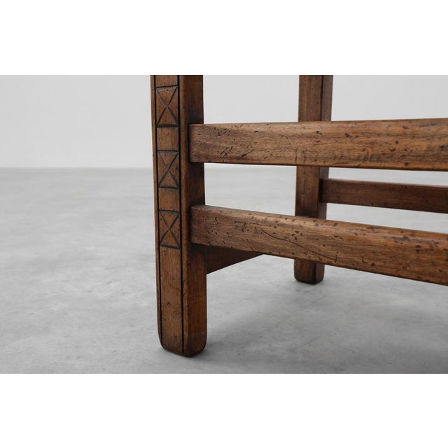 Spanish Hand-Carved Oak Side Chair with Velour Seat, 19th Century For Sale - Image 12 of 14