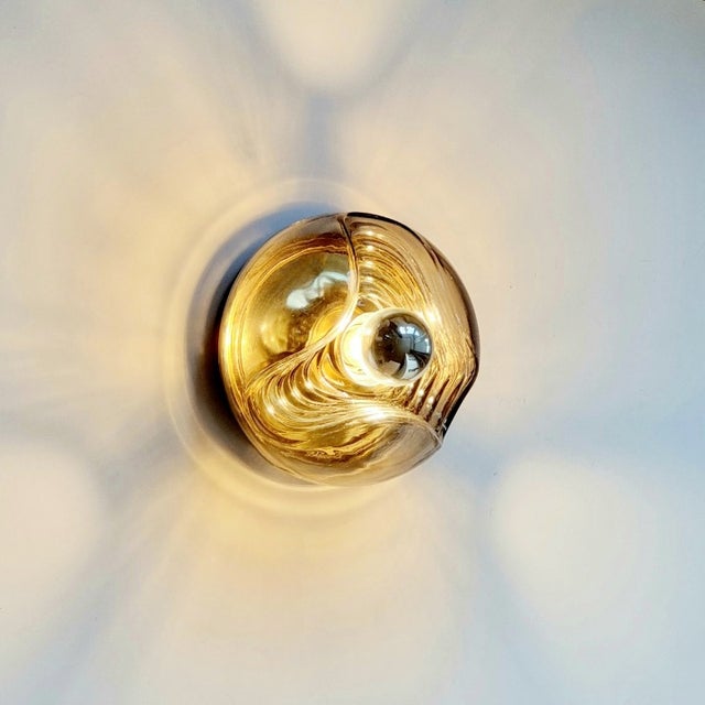Peill & Putzler 1970s Pair of Glass Wave/Futura Wall Lamps/Sconces by Koch & Lowy for Peill & Putzler For Sale - Image 4 of 9