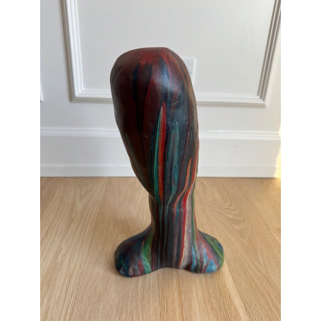 1970s Studio-Made Hand-Painted Clay Bust – Modernist Elongated Head Sculpture, Matte Finish, 14” For Sale - Image 4 of 9