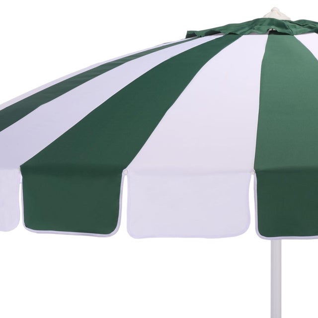 Modern Buti 9 Ft Crank Umbrella, Green Cabana Stripe/White Pole For Sale - Image 3 of 8