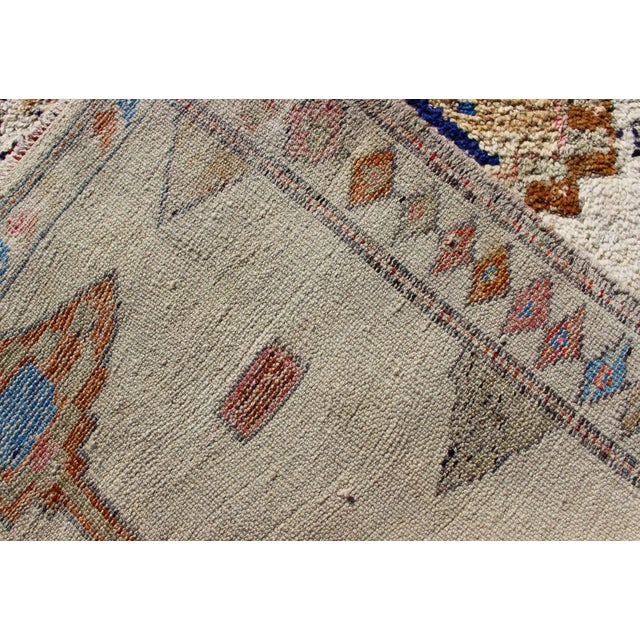 Vintage Turkish Tulu Runner With Ivory, Rose, Blue, and Multicolor 3'9 X 11'4 For Sale - Image 11 of 11