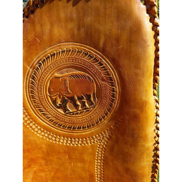 Set of Hand-Crafted Leather Butterfly Chair and Ottoman with Traditional Elephant Embossing For Sale - Image 6 of 7