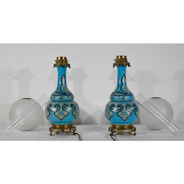 Napoleon III Lamps in Porcelain and Bronze, Set of 2 For Sale - Image 5 of 18