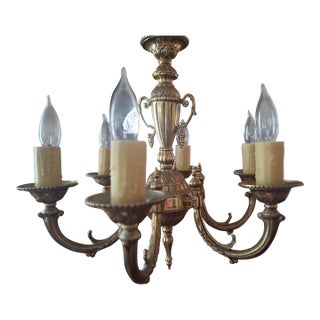 1990s French Empire Style 6 Arm Solid Brass Chandelier For Sale