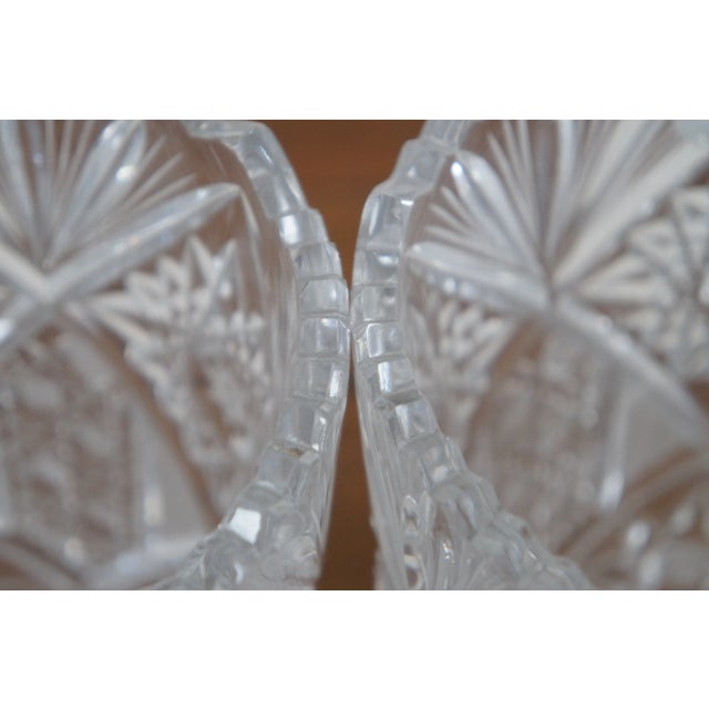 Transparent Mid 20th Century Czech Bohemian Hand Cut Crystal Queen Lace Sawtooth Flower Vases Pair For Sale - Image 8 of 12