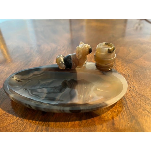 Antique Black Agate Pekingese Dog Mounted Ashtray / Match Strike Possibly Russian For Sale - Image 9 of 9