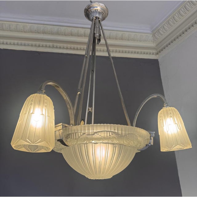 Art Deco Chandelier in Nickel-Plated Bronze by Georges Leleu Jehel, 1930 For Sale - Image 18 of 18