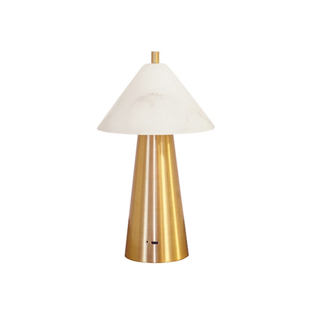 Contemporary Matthew Izzo Home Farley Brass and Alabaster Rechargeable Table Lamp For Sale - Image 3 of 5