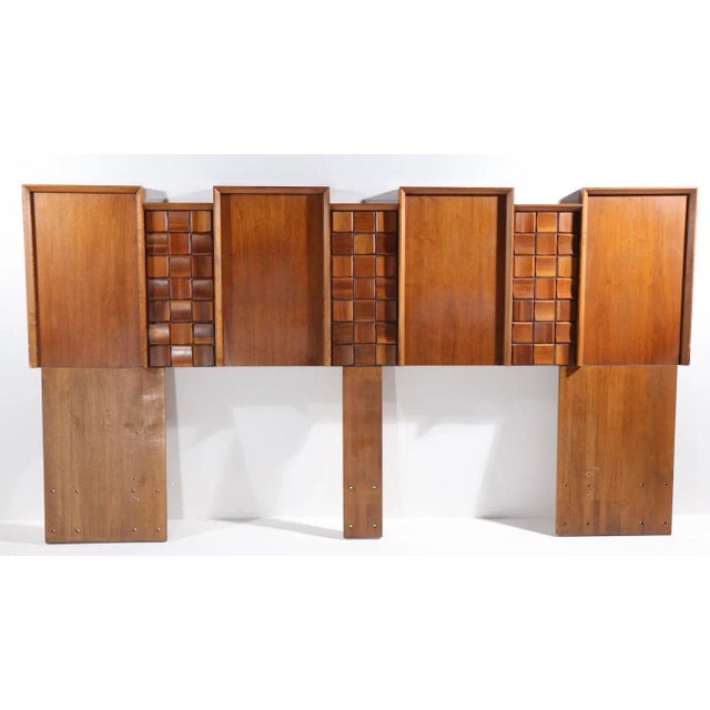 Brown King Size Mid Century Block Front Brutalist Headboard Made in Canada For Sale - Image 8 of 10