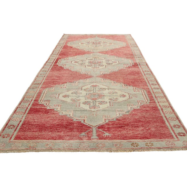 Rustic Vintage Red Turkish Oushak Rug Runner - 03'08 X 10'02 For Sale - Image 3 of 9