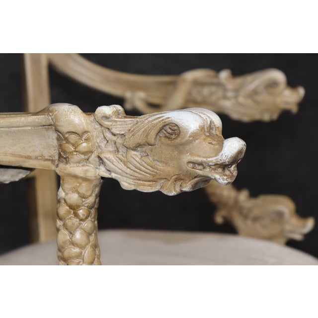 Set of 4 19th C. Italian Directoire Style Painted Dolphin Arm Dining Chairs For Sale In Philadelphia - Image 6 of 15