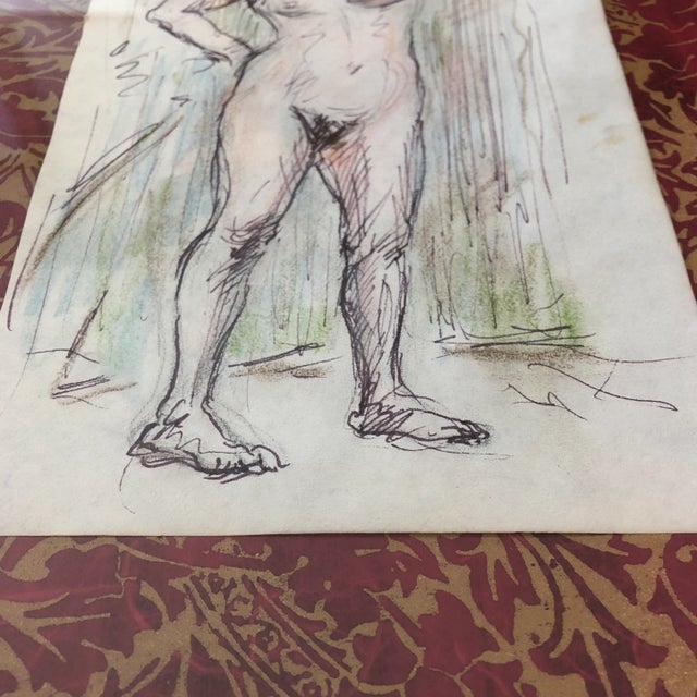 Original Female Nude Vintage Ink & Colored Pencil Drawing 1950’s For Sale - Image 4 of 6