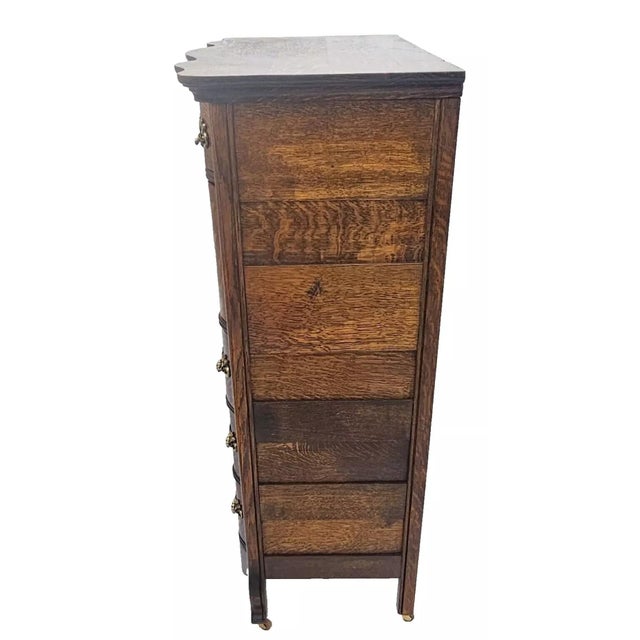 1900 - 1909 Vintage Victorian Tiger Oak Serpentine Highboy Dresser Chest Circa 1900's For Sale - Image 5 of 12