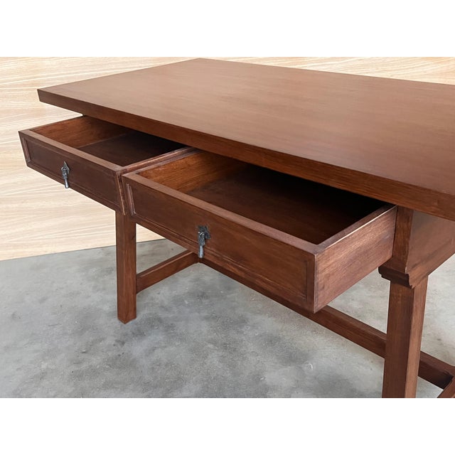 Brown Early 20th Spanisht Walnut Country Farm Desk with Two Drawers For Sale - Image 8 of 18