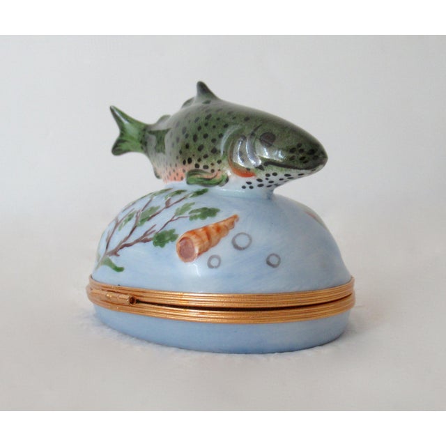 Limoges, France Hand-Painted Lidded "Trout Fish," Decorative Trinket Box For Sale In West Palm - Image 6 of 13