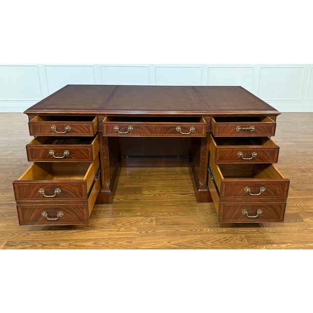 Traditional 72” Mahogany Executive Desk by Leighton Hall - Showroom Sample For Sale In Atlanta - Image 6 of 8