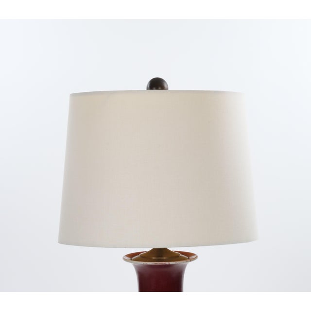 Mid 20th Century Pair of Mid-20th Century Burgundy Red Porcelain Chinoiserie Heron Table Lamps For Sale - Image 5 of 12
