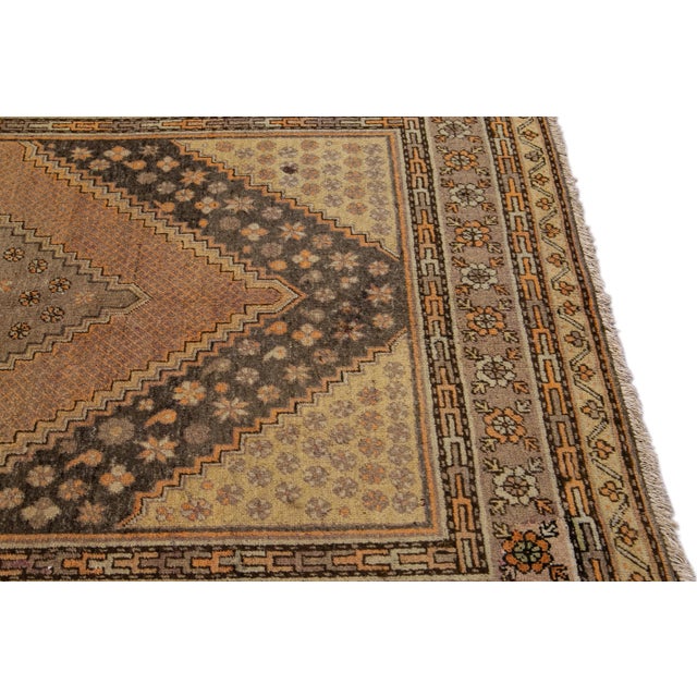 Tan Antique Khotan Handmade Tan Medallion Wool Rug For Sale - Image 8 of 10