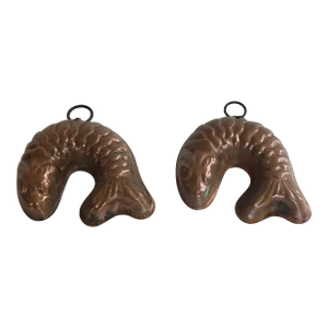 Antique German Copper Aspic Baking Molds, Pair