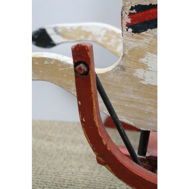 Antique Wooden Double Horse Shoo Fly Rocking Horse Childrens Glider 39" For Sale - Image 10 of 17