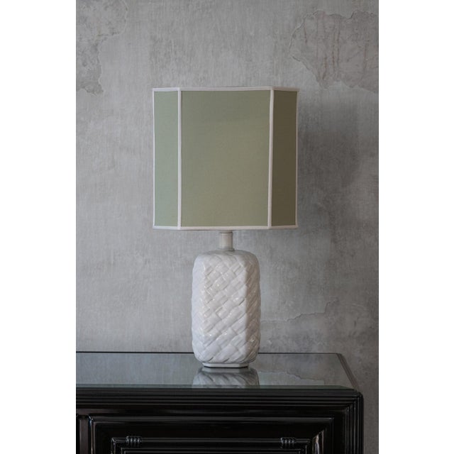 1980s Ceramic Table Lamp with Fabric Lampshade, 1980s For Sale - Image 5 of 5