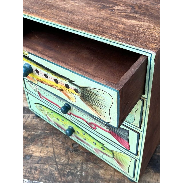 Rustic Vintage Hand Painted Fish Table Top Chest For Sale - Image 3 of 12