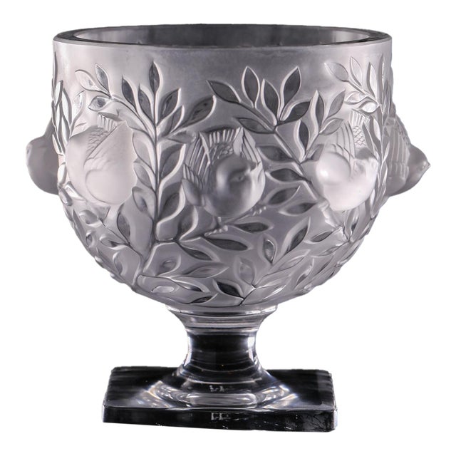 1970s Signed Lalique France Elizabeth Frosted Crystal Vase For Sale