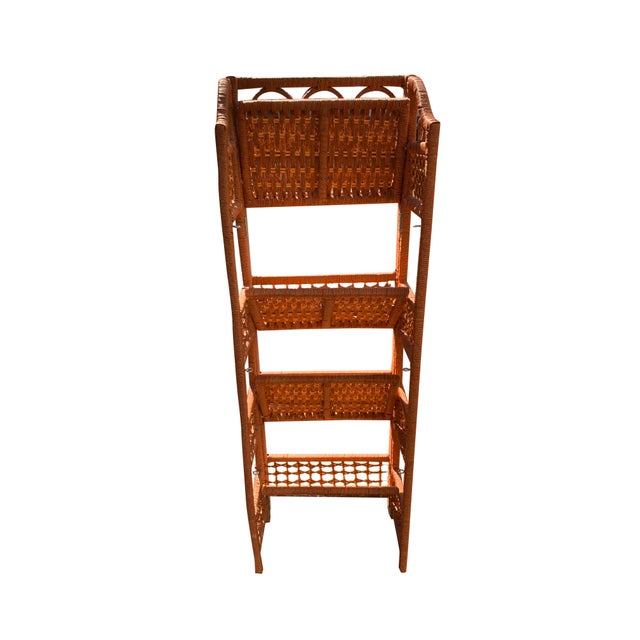 Vintage Wicker Rattan Folding Free Standing Storage Shelves a Pair