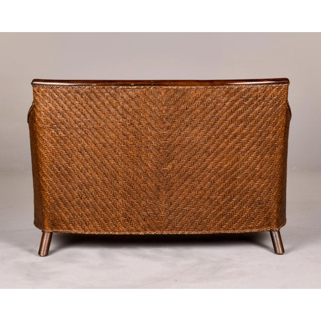 Art Deco Wicker Framed Settee With New Leather Upholstery For Sale In Detroit - Image 6 of 12