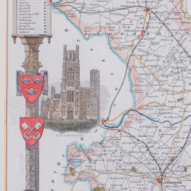 Cream Vintage Cambridgeshire County Map, English, Framed, After Thomas Moule, Revival For Sale - Image 8 of 12