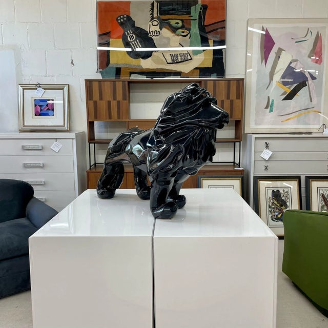 Contemporary Contemporary Fiberglass Lion Sculpture, Ebony, Custom Quality For Sale - Image 3 of 12