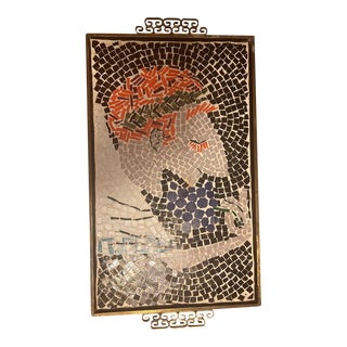 1950s Handmade Mosaic of Bacchus Greek God of Wine Hand Made on Vintage MCM Tray Kyes of Pasadena For Sale