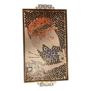 1950s Handmade Mosaic of Bacchus Greek God of Wine Hand Made on Vintage MCM Tray Kyes of Pasadena