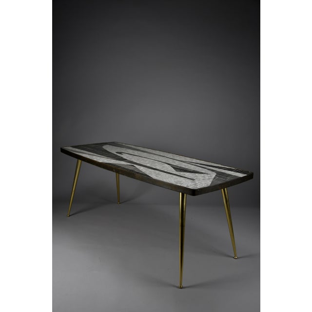Abstract Black and White Glass Mosaic Coffee Table with Brass Legs by Berthold Müller, 1955 For Sale - Image 13 of 18