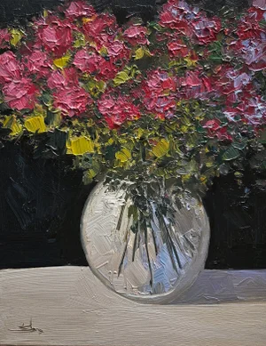 Pink Flowers Oil Painting by Vivek Mandalia