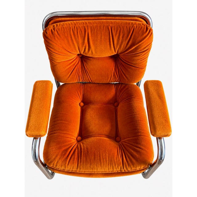 1970s 1970's Vintage Mid-Century Chrome Cantilever Armchairs, Orange Tufted Velvet, Set of 2 For Sale - Image 5 of 10