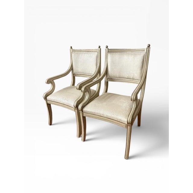 Custom Made Neoclassical Arm Chairs With Silver Gilding (A Pair) For Sale - Image 10 of 14