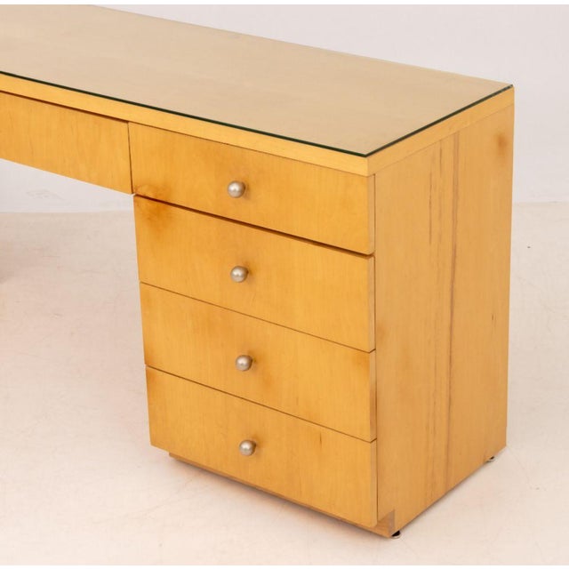 Late 20th Century Art Deco Style Blonde Wood Writing Desk For Sale - Image 5 of 10