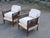 Brown Vintage Louis XV Style Cane and White Fabric Armchairs, 1950, Set of 2 For Sale - Image 8 of 10